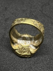 Rare Ancient Bronze Ring Carved Green Stone Animal Motif Antique Size 9 US