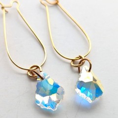Iridescent Fire Aurora Borealis Crystal Teardrop Gold Tone Threader Earrings