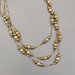Layered Necklace Gold Tone Station Beaded Textured Glossy 19″