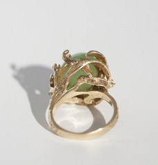 Vintage 10k Solid Gold Natural Untreated Apple Green Jadeite Jade Diamond Ring