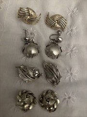 Lot Of 4 Silver Tone Vintage Clip, Screw Back, Signed Earrings. Coro, Lisner