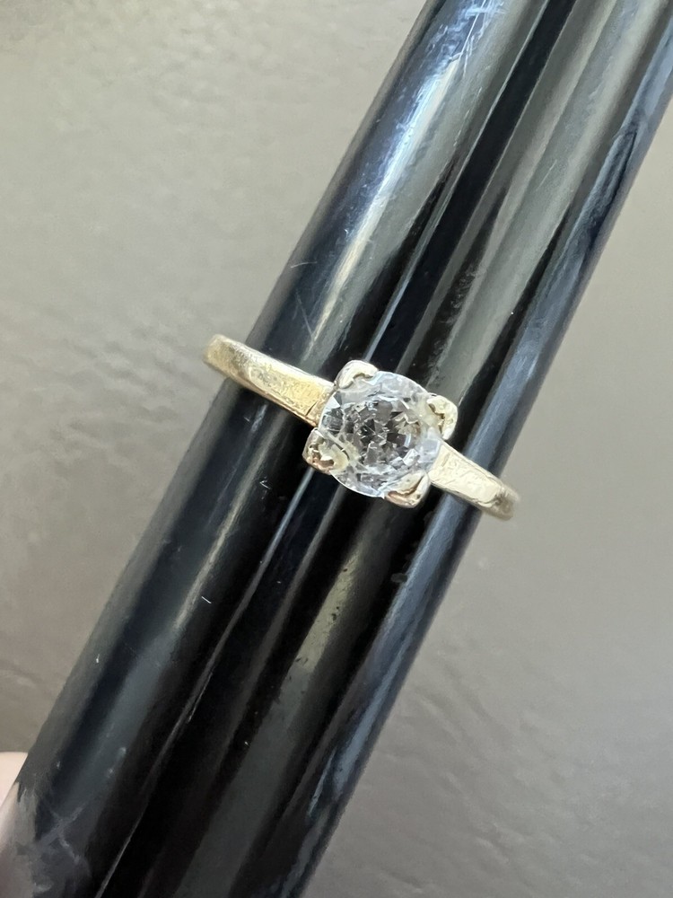 Art Deco 14k Yellow Gold White Topaz Wedding Band Ring Solitaire .4ct Sz 4.75
