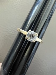Art Deco 14k Yellow Gold White Topaz Wedding Band Ring Solitaire .4ct Sz 4.75