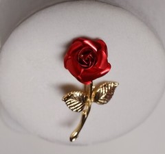 Vintage – Rose Brooch / Pin – Gold Tone Christmas Gift for Mom or Grandma