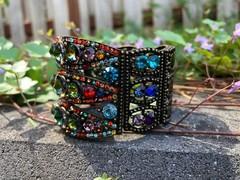 Vintage Multi-Color Crystals Cuff Bracelet w Bronze-Toned Finish – Swarovski