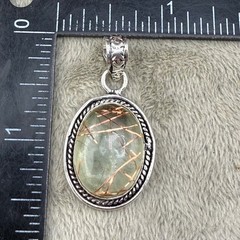 Vintage Rutilated Quartz Pendant Silver Tone Clear Resin and Tinsel