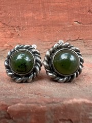 Vintage soviet earrings with Export stamp silver 925 with Nephritis USSR