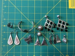 HUGE VINTAGE LOT OF ALPACA MEXICO SILVER EARRINGS BRACELET PENDANTS RING 6-95
