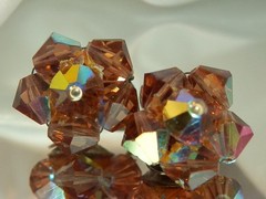 SPARKLY Vintage 50’s Amber AB Crystal Cluster Clip On Flower Earrings 595J0