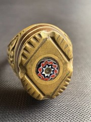 Handmade Tuareg Brass Ring Geometric Patterns & Rosette Motif Ring Size 11 US