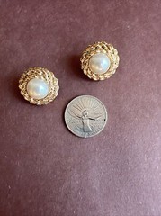 Charmelle Gold Tone Round Pierced Earrings With Framed Faux Pearl Center 3/4″