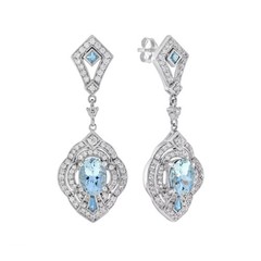 Art Deco Style Lab-Created Diamond Aquamarine Wedding 14K White Gold FN Earrings