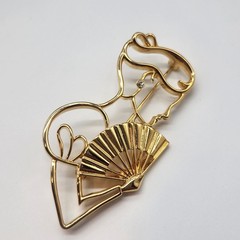 LADY REMINGTON Victorian Lady Fan Silhouette Rhinestone Brooch Pin