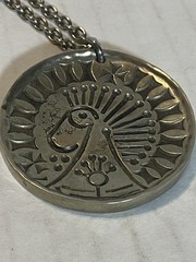 Vintage Long Cross ,Silver Alloy, Coin Medallion Necklace Chain