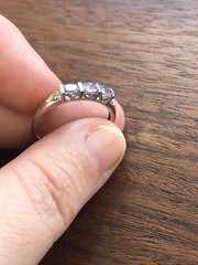 Vintage 10k White gold Tanzanite 3 Stone Ring With Diamond Accents Sz 9