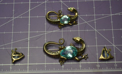 REJA Sterling SALAMANDER LIZARD Brooch Earrings AQUA GLASS BELLY Vtg Set Signed