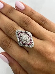 3Ct Art Deco Style Lab Created Diamond & Ruby Anniversary 14k White Gold FN Ring