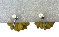 Vintage Antique Woven Yellow Fabric Flowers Floral Screw Back Earrings AS IS