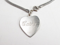 Vintage USA Made Sterling Silver Engraved CATHY Name Heart Tag Bracelet 6-3/4″