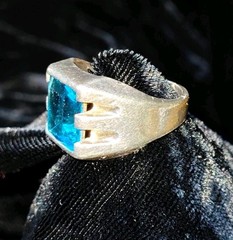 Vintage Southwestern Style Men’s Sterling Ring, Sz 8.75, Blue Stone, 9.5g