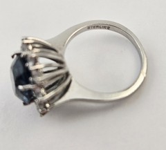 Vintage Sterling Silver Blue Topaz Halo Cocktail Dome Ring Size 6 – 5g