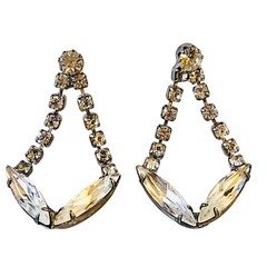 Vintage Rhinestone Earrings Prong Set Dangling Pierced Studs