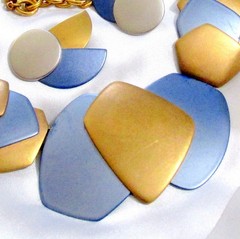 VTG RUNWAY DECO MONET “ALL THAT JAZZ” METALLIC BLUE GP NECKLACE EARRINGS ’85
