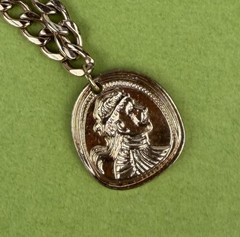 Vintage Style Gold Roman Coin Medallion Necklace • Chunky Curb Chain
