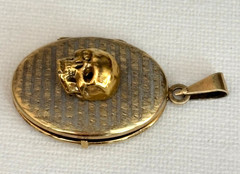 Ant. Victorian Memento Mori 19th C Silver 835 Gild Skull Pendant Photo Locked