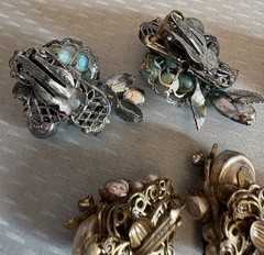 Robert Clip Earring LOT 6 Pair Wired Bead Cluster AB Rhinestone All Signed Vtg