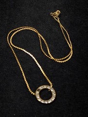 Vintage Gold Tone Rhinestone Round Circle Choker Necklace 15 in