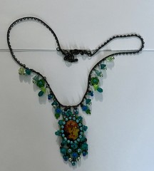 Vintage John Wind Maximal Art Cameo Necklace Dangle Rhinestones Signed Estate