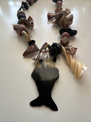 Vtg Polished Horn Fish Pendant Chunky Statement Necklace.See pics.