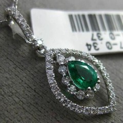 .70CT DIAMOND & AAA EMERALD 18K WHITE GOLD 3D DOUBLE HALO MARQUISE SHAPE PENDANT