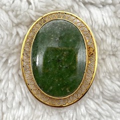 Vintage Green Stone Brooch 12k Gold Filled Signed Burt Cassell 1.25″