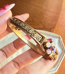 Antique Goldfilled Opaline Glass Ornate Floral Bracelet