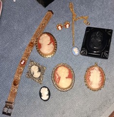 Lot Of 9 Vintage Cameo Necklace Bracelet Earrings Mourning Pendant