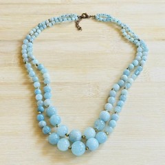 VTG AquaMarine Double strand Necklace Collar Beaded Round genuine Natural 19″