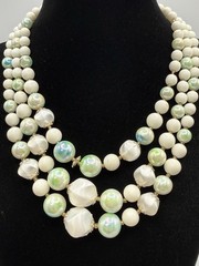 Vintage Japan Multi-Strand Beaded Necklace White And Green/ Blue