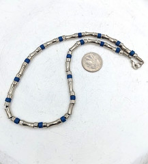 Vintage Necklace Blue Bead Tube Link Sterling Clasp 18 Inch