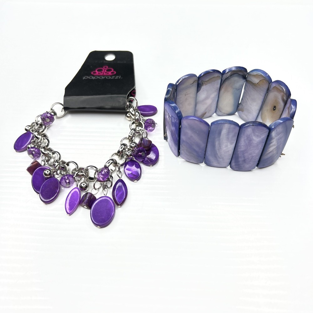 H6 Lot Purple Abalone Mother Pearl Stretch Chain Glam Paparazzi Retro Bracelets