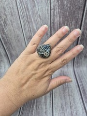 Large Vintage 925 Sterling Silver Blue Gold Druzy Ring Size 8.5 Estate Jewelry