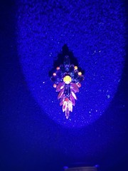 MCM Rhinestone Amber Orange Root beer Brooch Glows 2.5 In