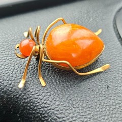 Vintage Soviet Baltic Amber Beetle Spider Brooch Honey Amber