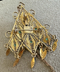 Israel 935 Sterling Gold Eilat King Solomon Filigree Brooch Pendant Necklace 18″