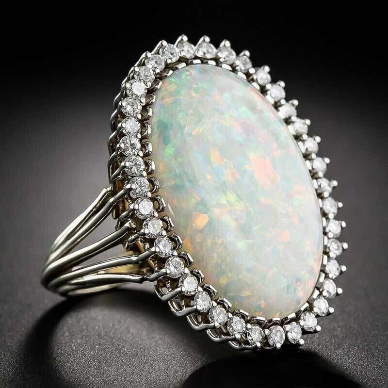Silver Plated Fire Opal Inlay Christmas Ring 2 CT CZ Vintage Style Unisex Ring