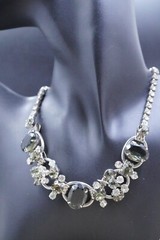 Juliana D&E 5 Link Cabochons Smokey Green & Clear Rhinestone Necklace 15” Long