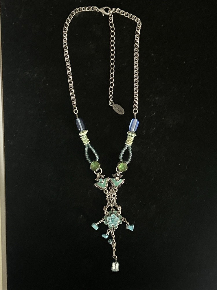 Vintage H. Dublin Signed Necklace Dangle Crystal Multicolor Bead Statement 18”