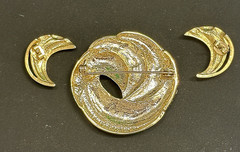 Vintage Gold-toned brooch and earrings set with rhinestones