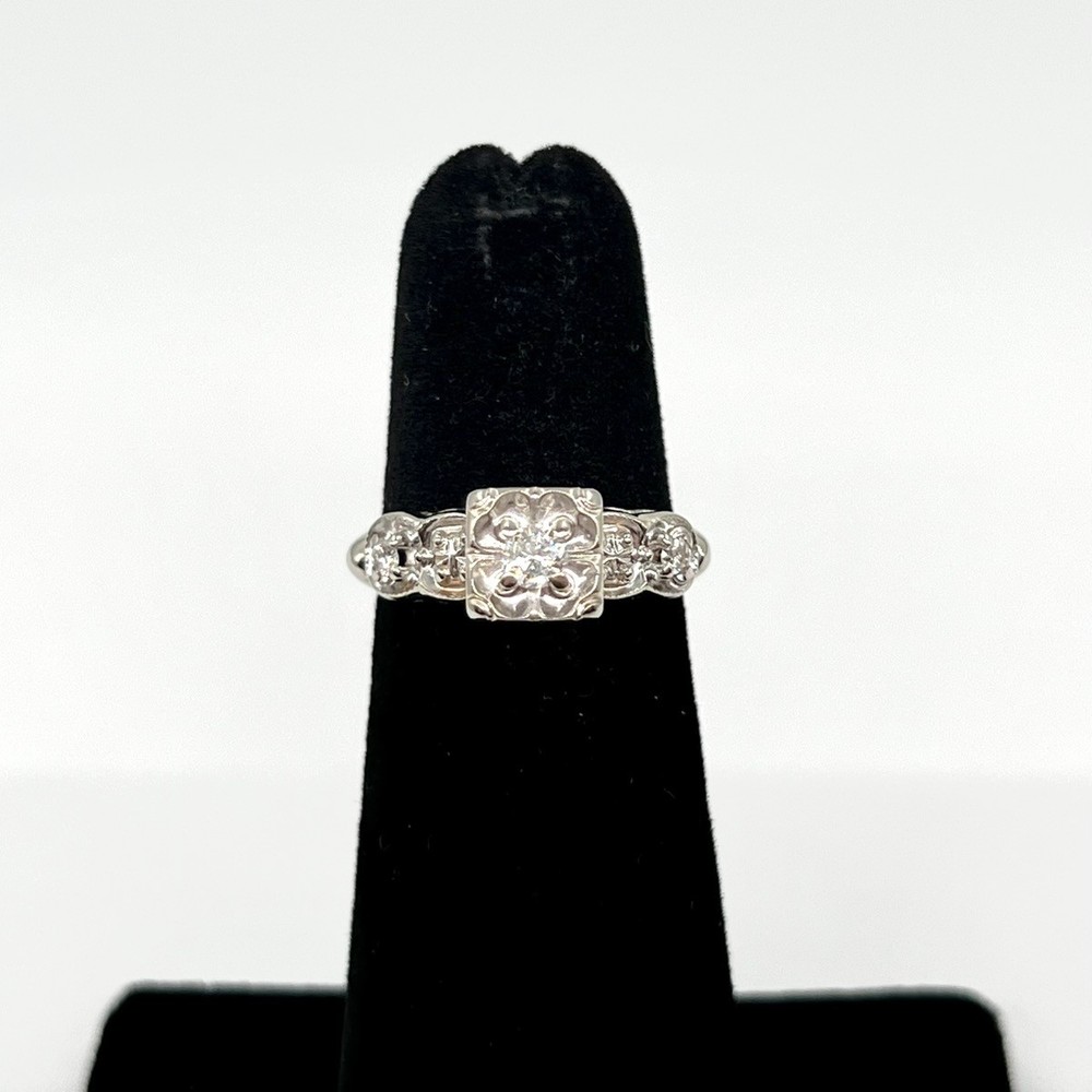 14k White Gold Vintage Art Deco Diamond Engagement Ring Size 3.5 (1705942-11)